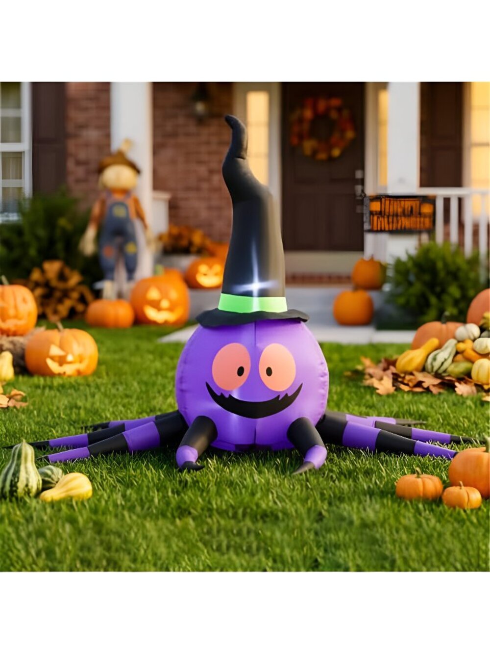 4FT Halloween Spider Inflatbale with Witch Hat,Blow Up Decor